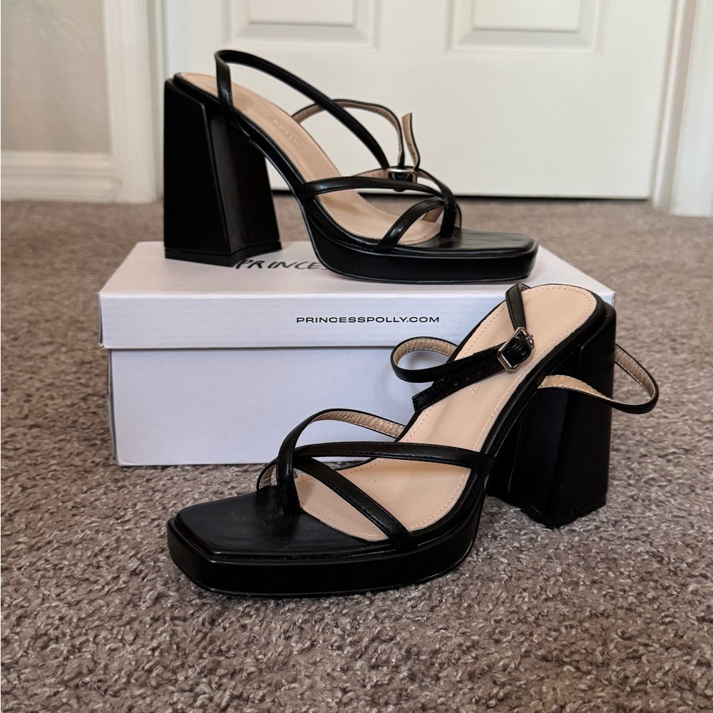 Princess Polly Glossy Black Block Heels